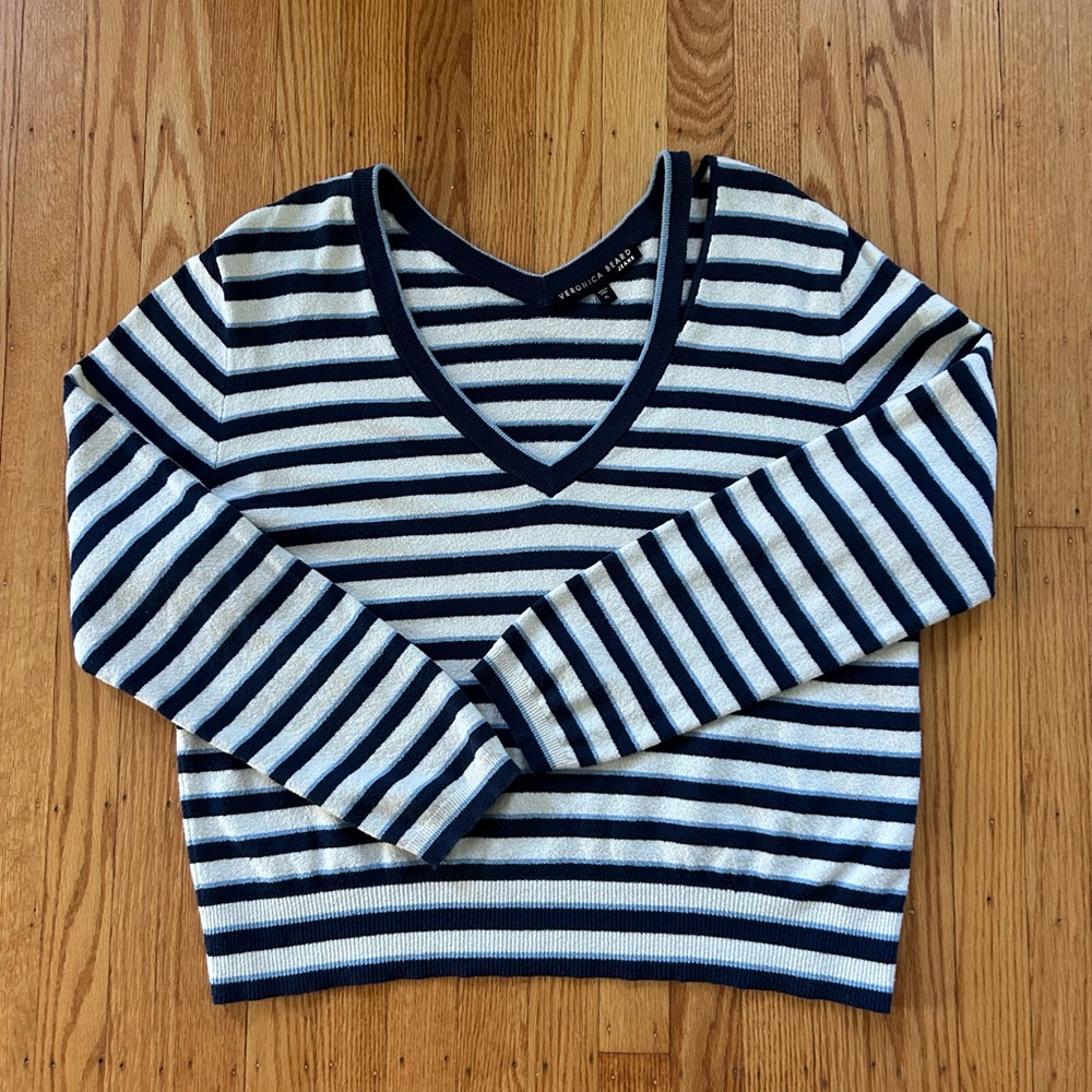 Veronica Beard Long Sleeved, V-neck, Striped Shirt